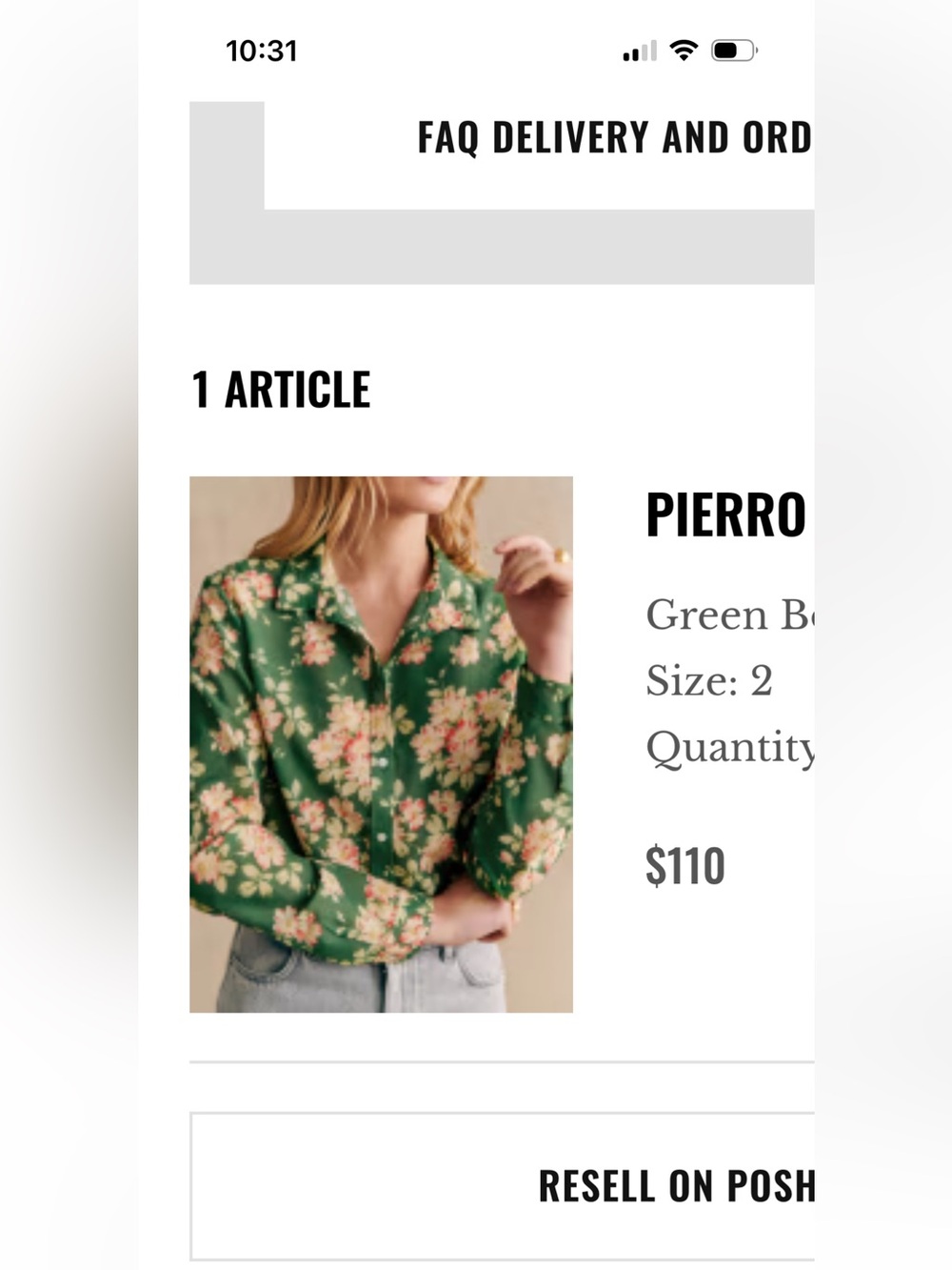 Sezane Pierro Shirt Green Bouquet - Size 2 - Picture 5 of 5